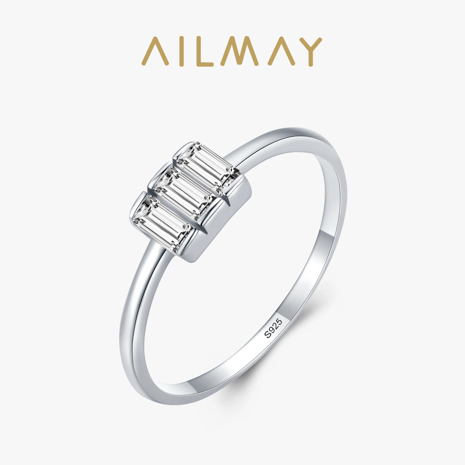 Ailmay Fashion Sparkling Rectangle Ring Solid 925 Sterling Silver