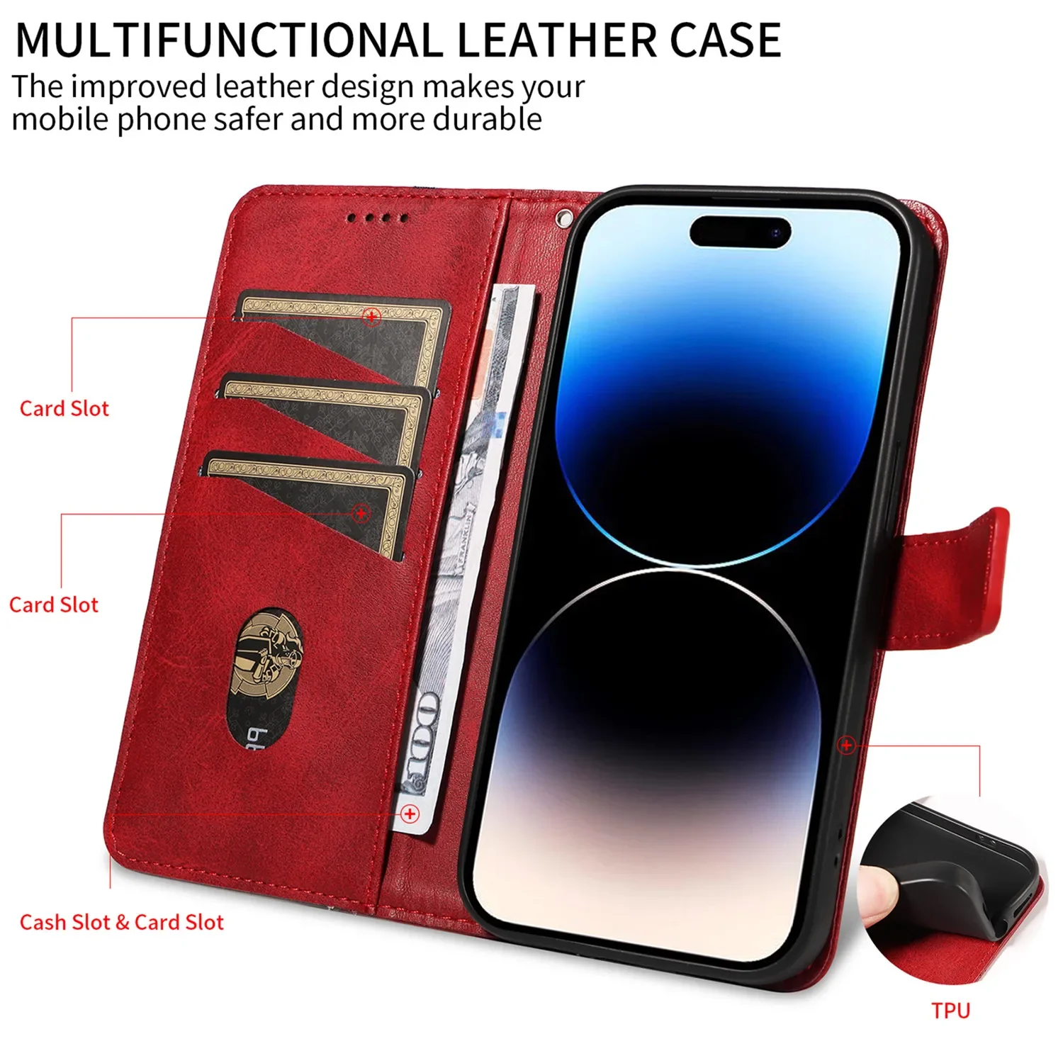 Luxury Leather Wallet Flip Phone Case with Stand - Premium Protective Cover