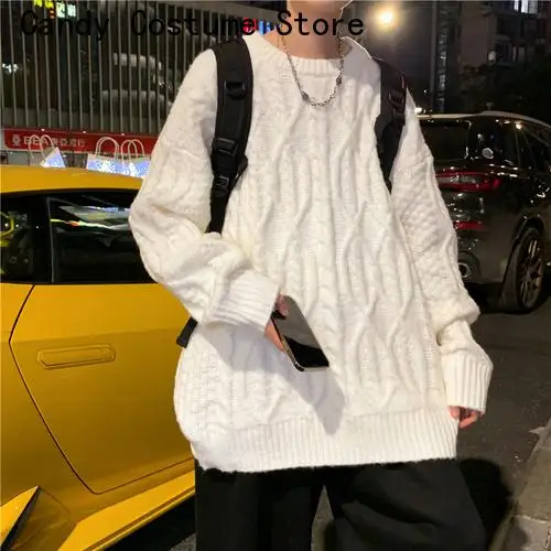 Thicker Streetwear Warm Teens  Sweaters Pullovers Men Male Knitting Baggy O-neck Design Couple Clothes Popular Ulzzang Ins