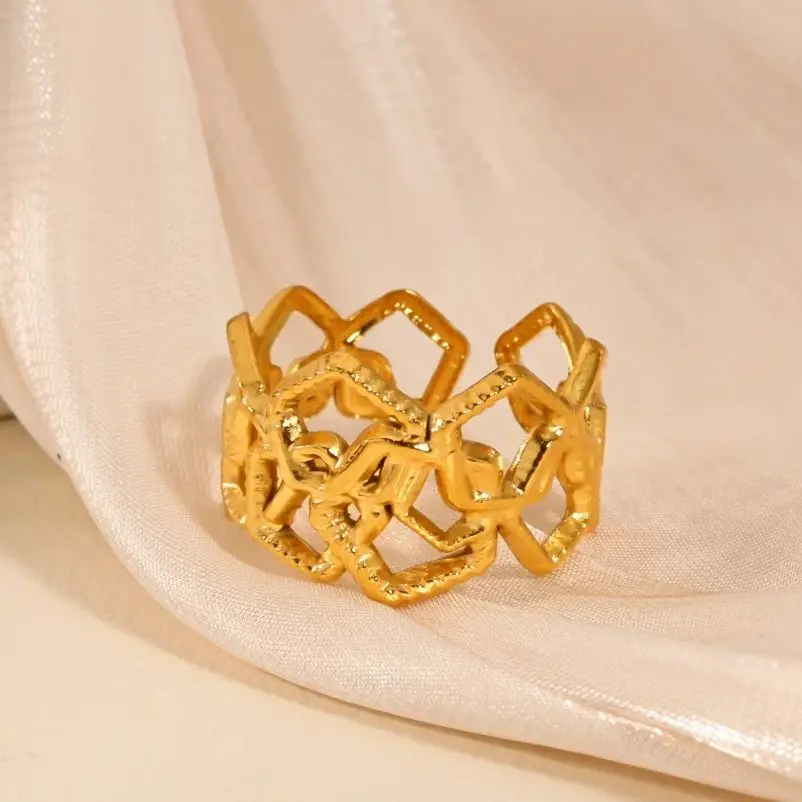 Stainless Steel Geometric Hollow Ring for Women