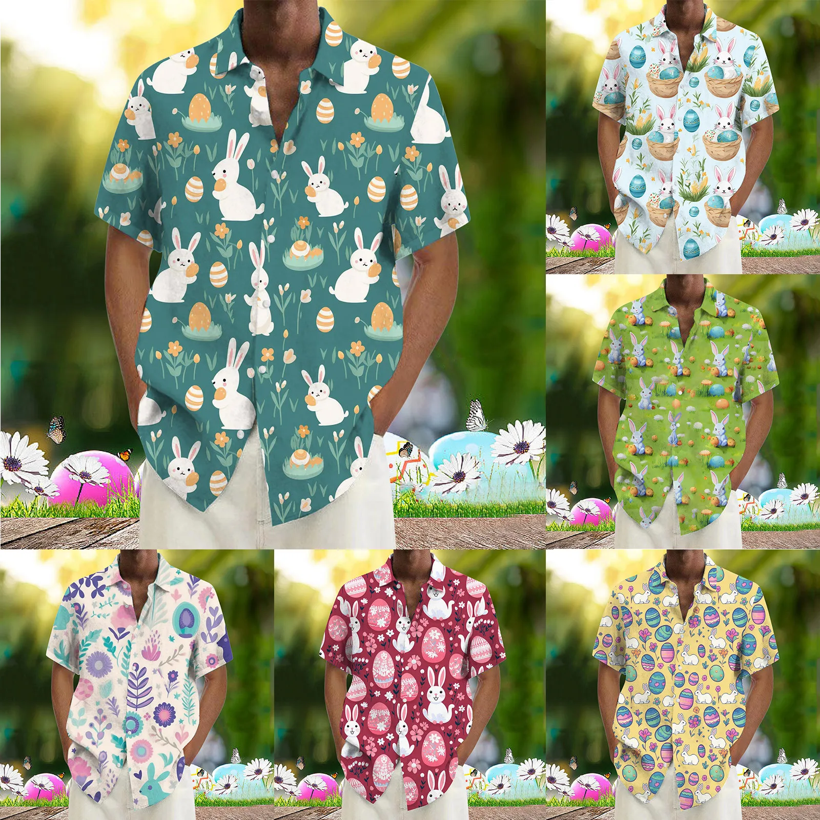 

Men's Easter Digital 3D Printed Short Sleeve Street Wear Blouse Tops Oversized Casual Shirt Print Camisa Social dress shirt