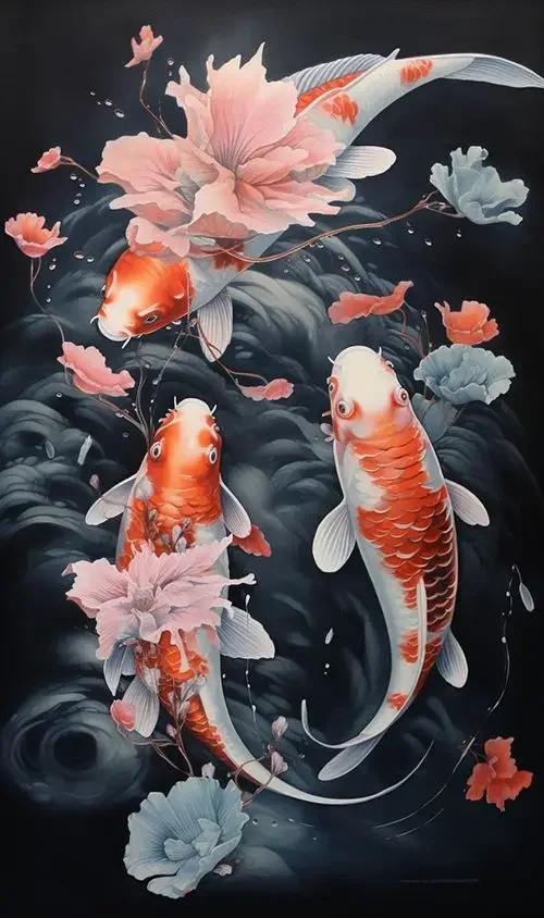 thumbnail image 1 of Pósteres e impresiones de peces de la suerte, carpas koi y flores, impresión en lienzo de acuarela para sala de estar, dormitorio, arte de pared, decoración del hogar, 1 of 5