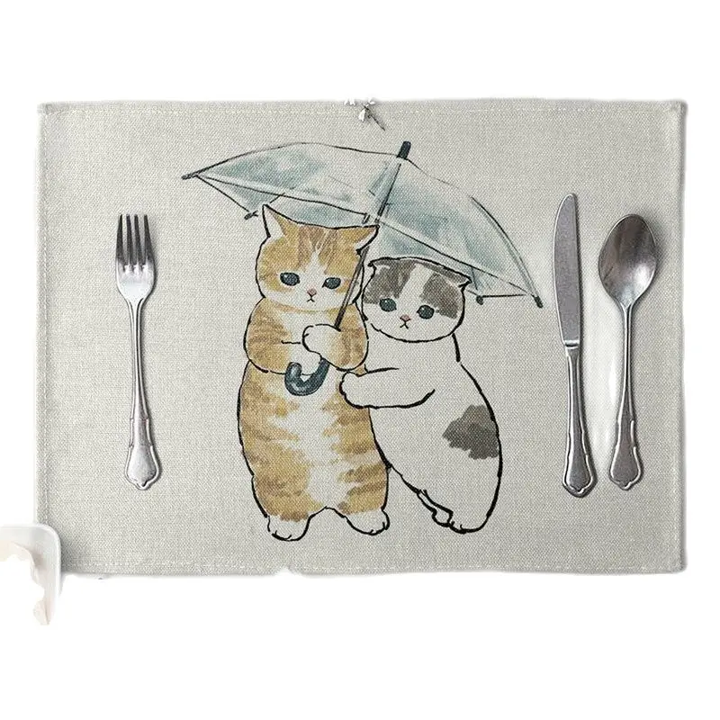 Cat Decorations Placemat Polysterflax Blended Yarn Dining Table Mats Coaster Bowl Coffee Cup Mat Napkin