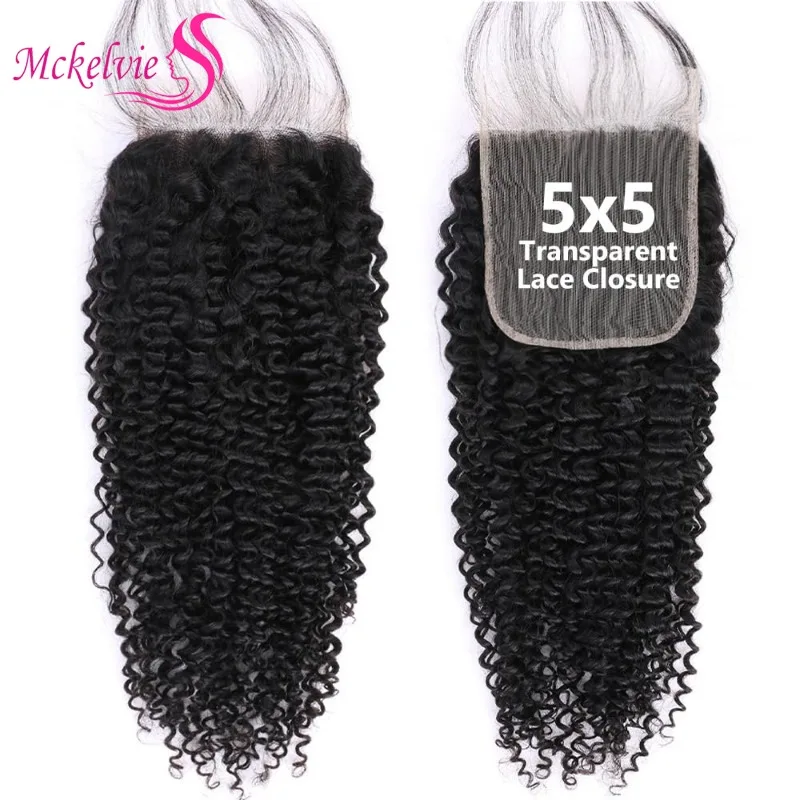 Kinky Curly 5x5 Lace Closure Human Hair For Black Women Brazilian Virgin Hair Transparent Lace Closure Pre-Plucked Hairline