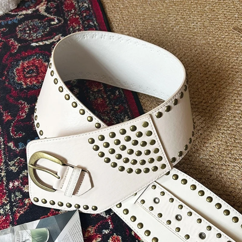Rivet Studded Belt for Jeans Pants PU Leather Wide Cincher  display picture 3