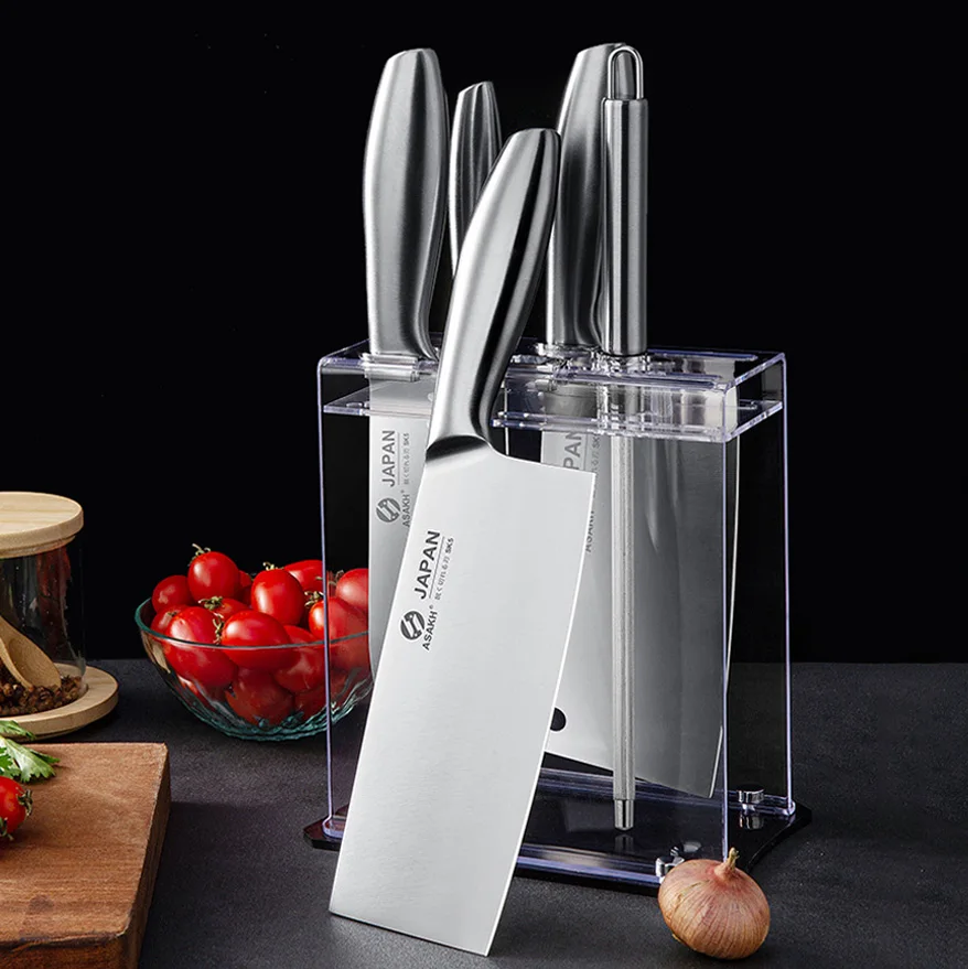 Kitchen Knife Block Set Sharp Stainless Steel Cleaver Chef Knives with  Sharpener