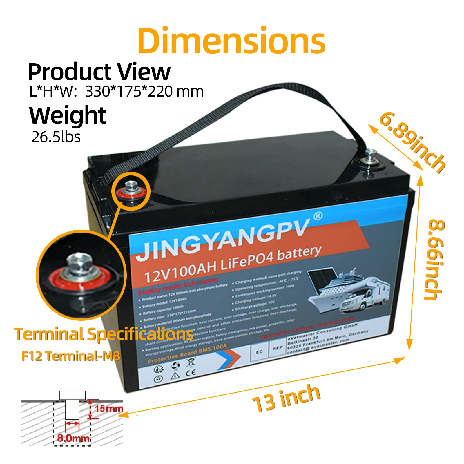 12V 100Ah LiFePO4 Lithium Battery Built-in 100A BMS 1280Wh Output Power,  4000 Deep Cycles Backup Power, Perfect for RV