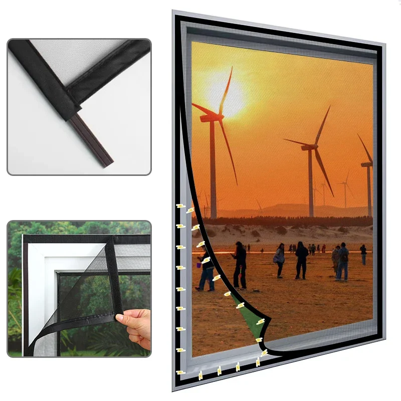 Customizable Black Magnetic Mesh Window Screen, Mosquito Proof Mesh,  Home Curtains, Simple Invisible Screen Window，mosquito net