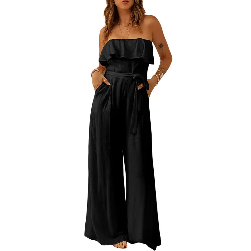 

Summer Sexy Ladies Off Shoulder Jumpsuit Chic Elastic Chest Sleeveless Slim Romper New Women Wide Leg White Jumpsuits Women's