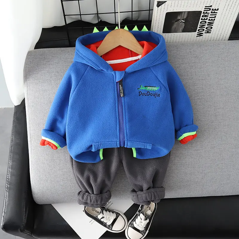 

New Winter Warm Children Clothes Kids Boys Thicken Hoodies Pants 2Pcs/Set Infant Kids Cotton Add Velvet Casual Tracksuits