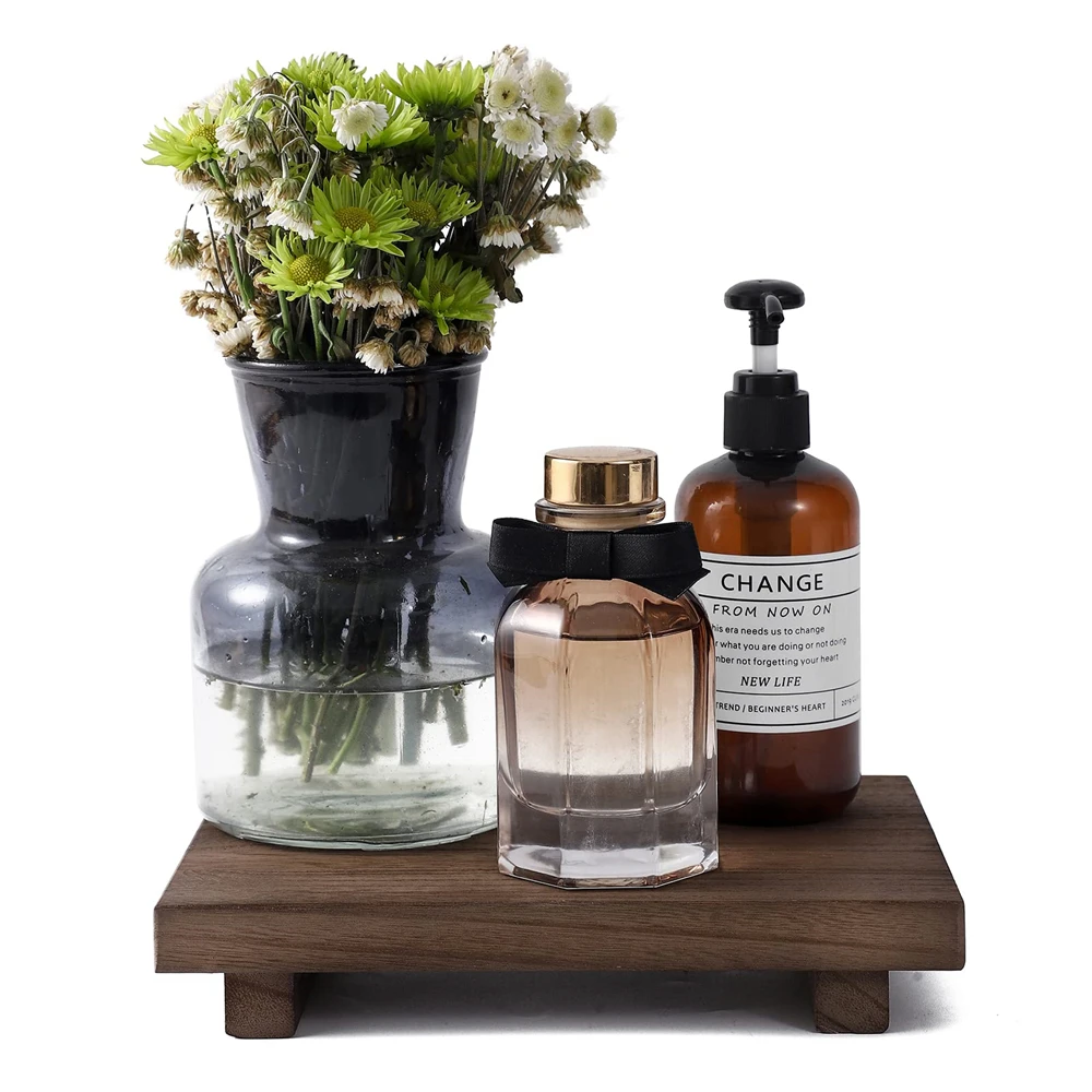 Wood Tray Pedestal Stand Farmhouse Bathroom Decor Decorative Wooden Riser Kitchen Soap Dish Holder for Vanity, Counter, Sink 5