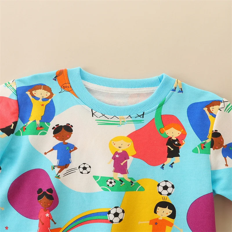 Jumping Meters 2-7T Cartoon Football Match Girls Sweatshirts For Autumn Spring Hot Selling Kids Clothing Toddler Hooded Shirts