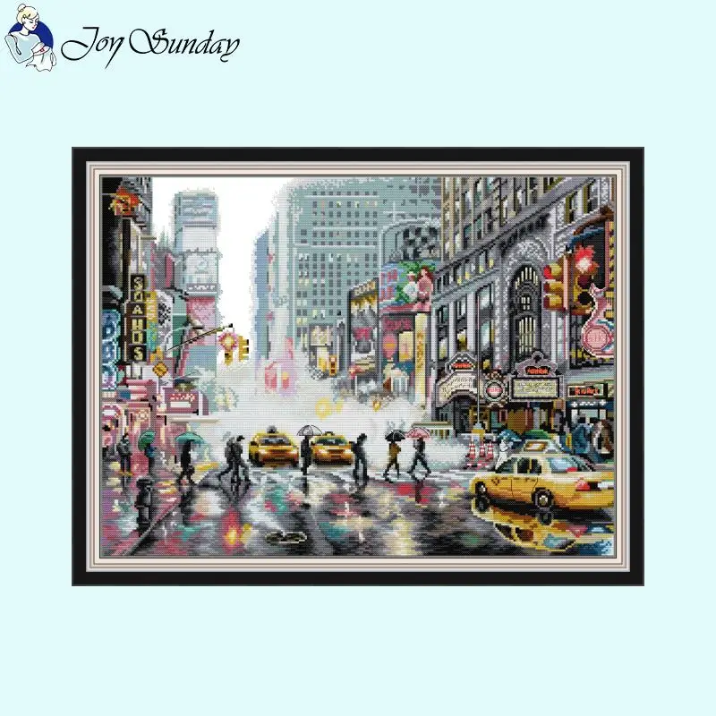 City Street Series Cross Stitch Kit Joy Sunday Aida 16ct 14ct 11ct White Fabric Printed Set DIY Embroidery Set Home Decor Crafts cross stitch kit