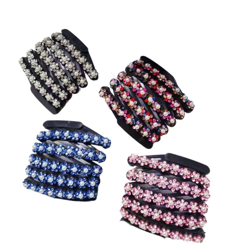 Neues einziehbares, faltbares Stirnband, Strass-Blumen, rutschfest, elegant, Haarschmuck, Reisestirnband, Perlen-Haarband – Detail 4