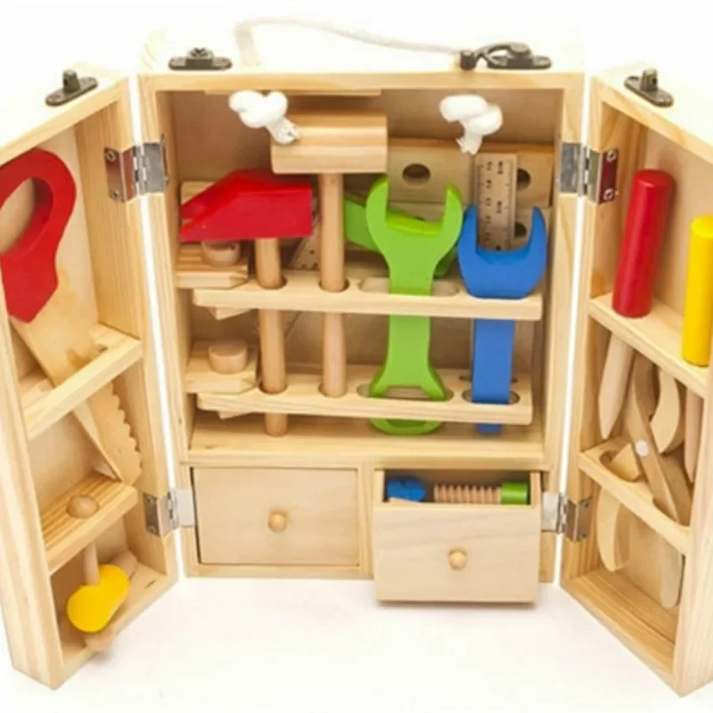 Montessori Baby Educational Toys Kids Wooden Multifunctional Tools Kit Set Box Toy Nut Wrench Boys for Children Games Gifts 5