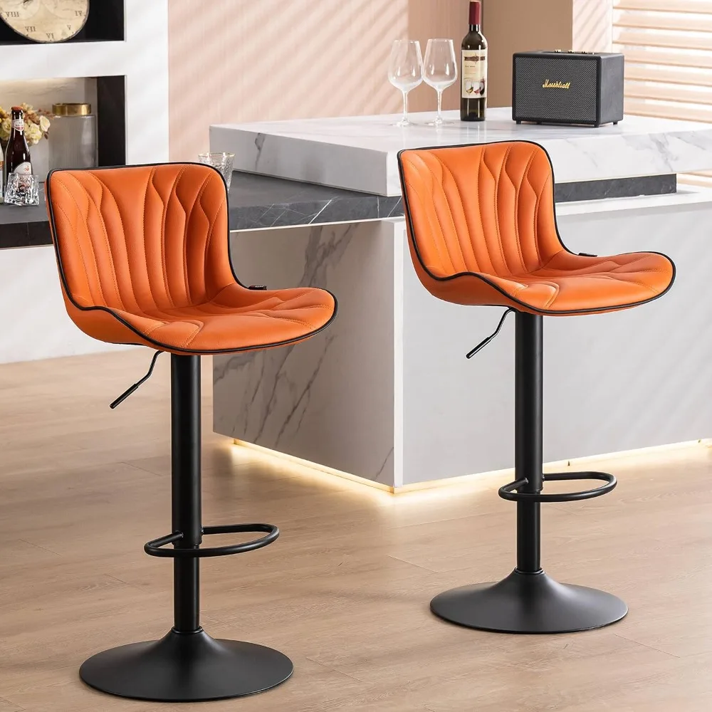 

YOUNIKE Orange Bar Stools Set of 2 Modern Swivel Counter Height Bar Chair W/ Back Adjustable Kitchen Island Faux Leather Padded