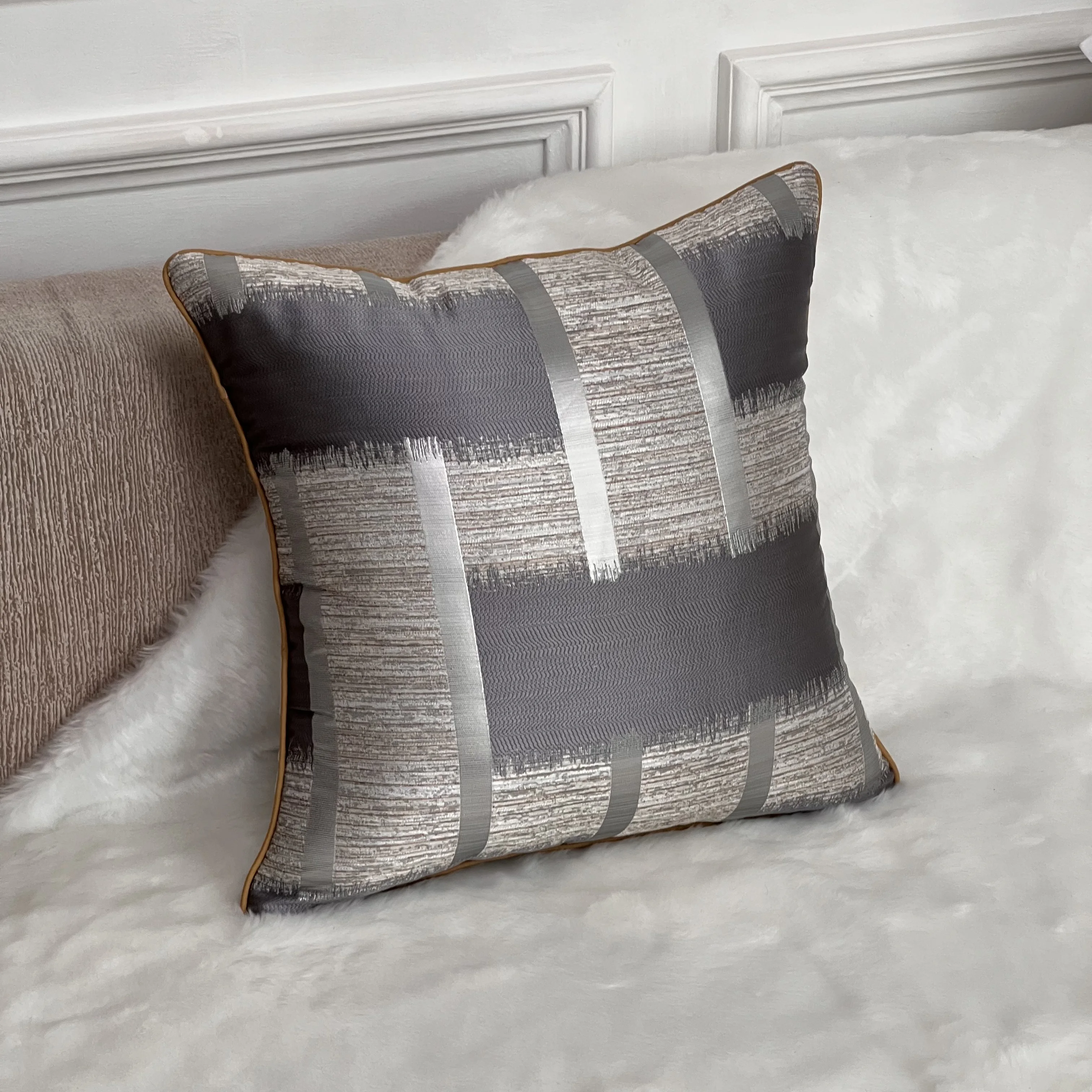 Luxurious Gold-Striped Holiday Cushion Cover and Pillowcase Set