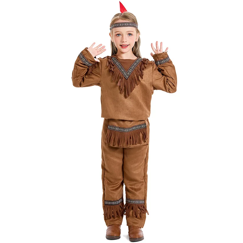 Child Native American Indian Costume Boys Top Pants Set 2-4Y 4-12Y kids cosplay costume