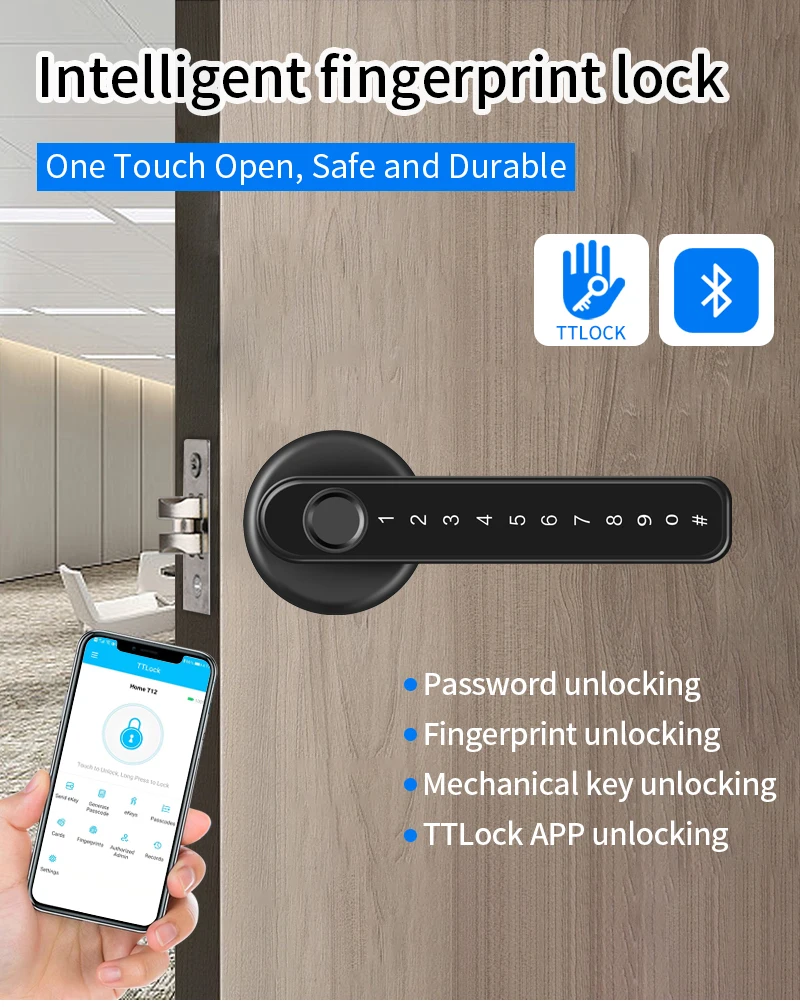 TTLock/tuya APP Smart Fingerprint Lock password code Door Lock Bluetooth Biometr