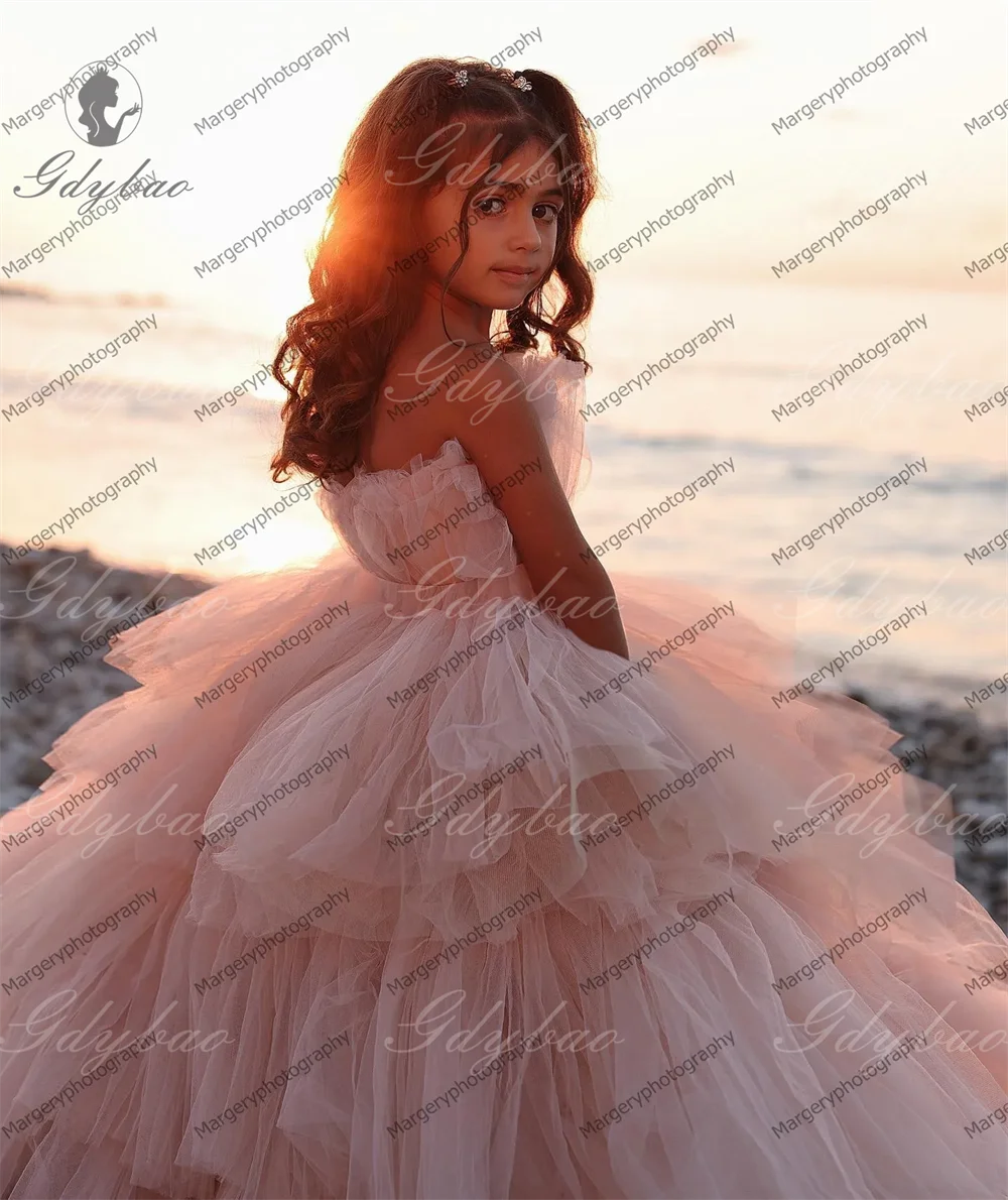 Pink Beach Wedding Flower Girl Dresses Kids Party Girls Pageant Dress Birthday Gowns Photoshoot for Girls