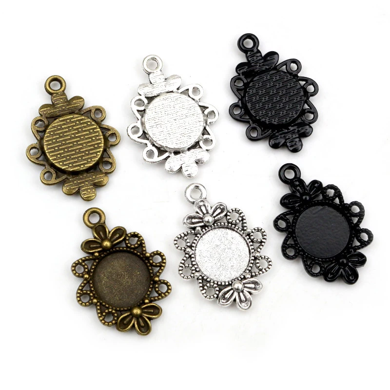 Schmuckherstellung Blanko 2x Round Pendant Settings Cameo Cabochon Charm Blank Base Antique Antik Optik Schmuckzubehör