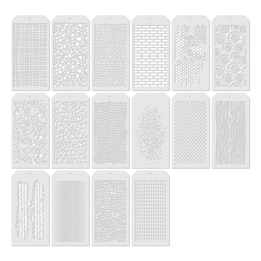 페인팅용 16PCS 텍스처 스텐실 재사용 가능한 패턴 스텐실 템플릿 4.7x9.4인치 DIY 벽 나무 캔버스 장