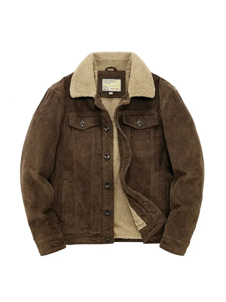 Mens Padded Corduroy Parka Jacket - Warm Windbreaker with Fur Collar