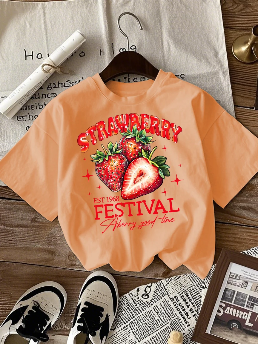 Strawberry Festival Print Women's Casual Breathable Cotton T-Shirt