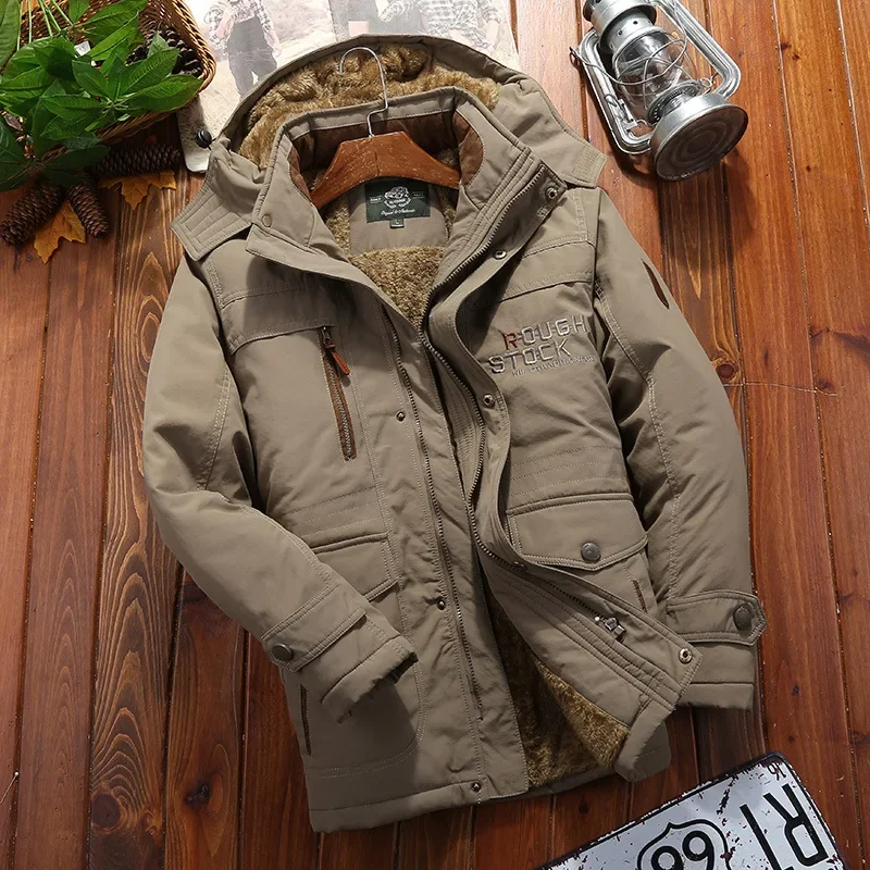 Outdoor Parka Coat Multi-pocket Men's Winter Jacket Fleece Linning Hooded Windbreaker Military Thick Warm Outerwear
