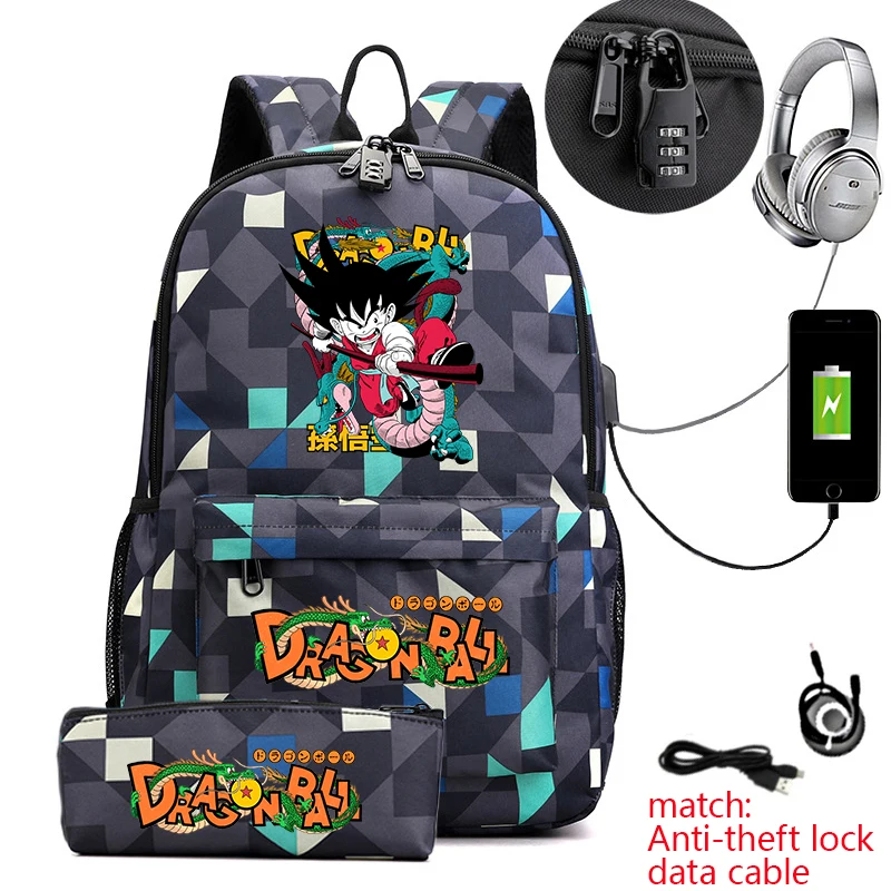 Dragon Ball Anime Casual Backpack for Boys Girls Anti-Theft Shoulder Bag with Pencil Case for School Travel 1