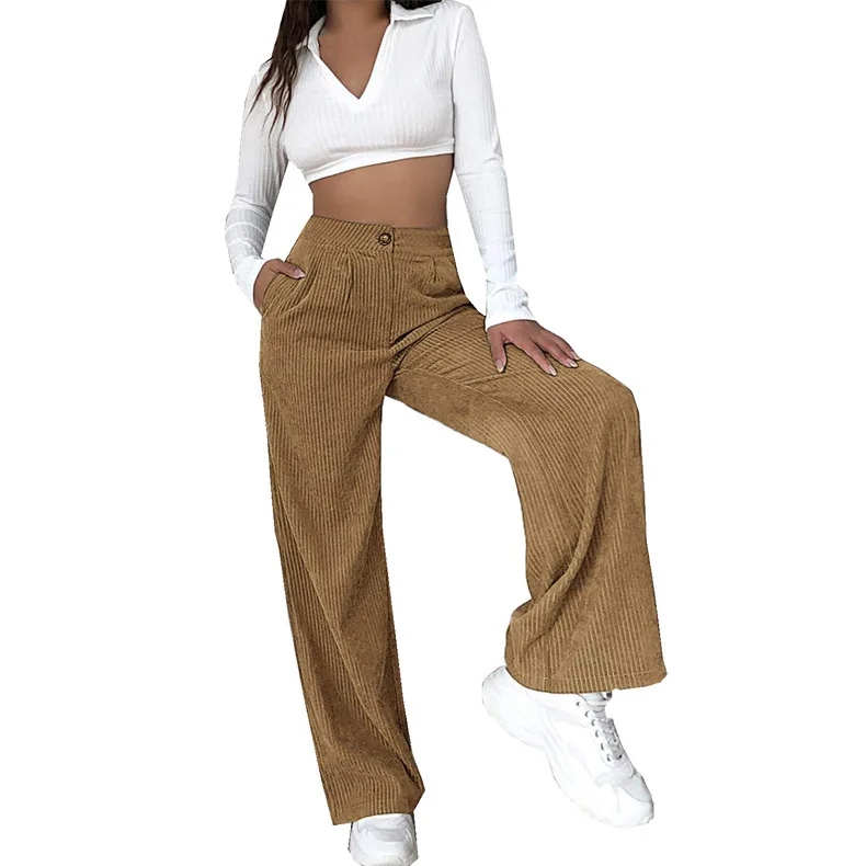 Autumn New Women's Corduroy Casual Pants Solid Color Loose High-waisted Straight Pants