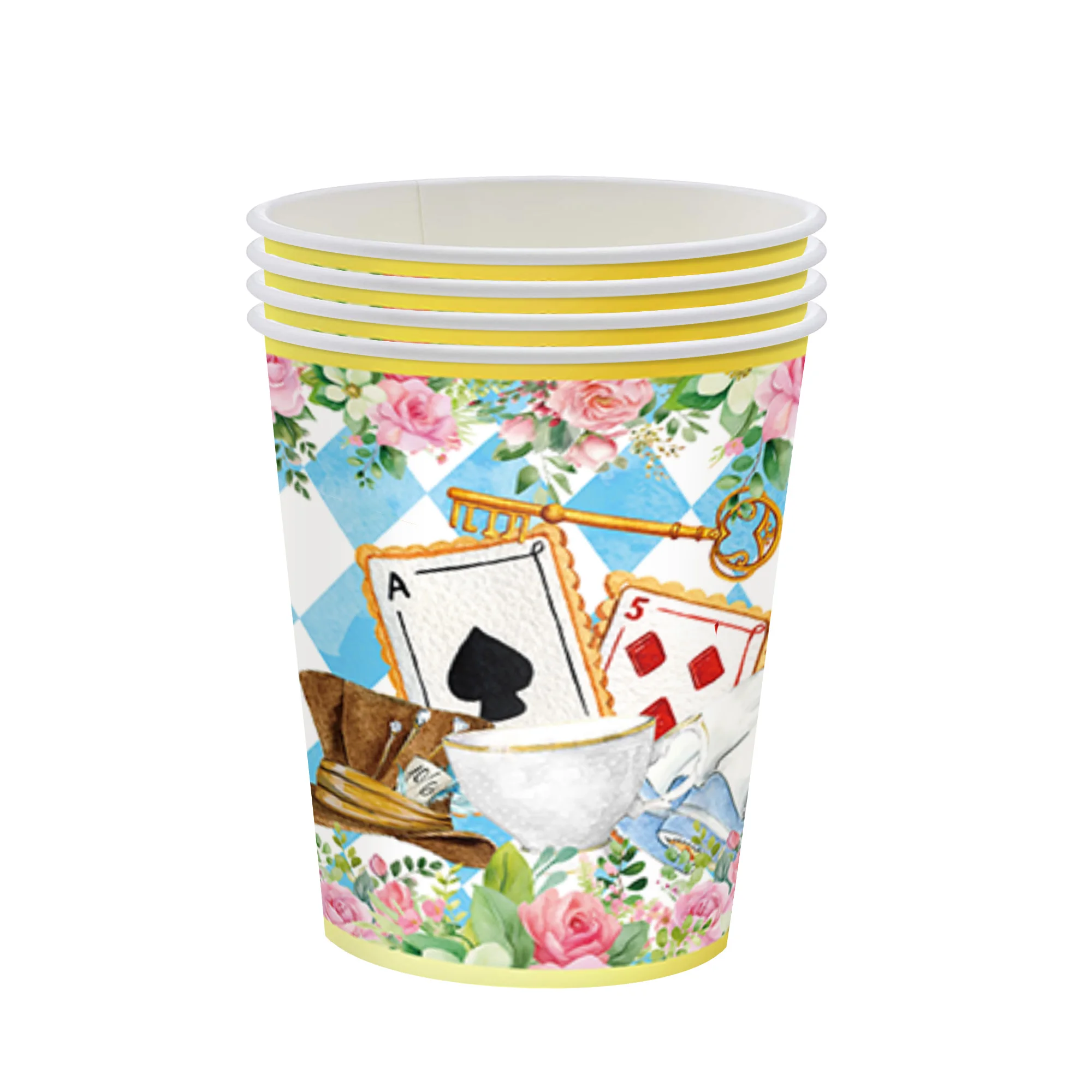 ציוד שולחני חד פעמי ליום ההולדת של אליס, ציוד לקישוט למסיבת יום ההולדת, צלחת למסיבת ילדים, כוס, מפית