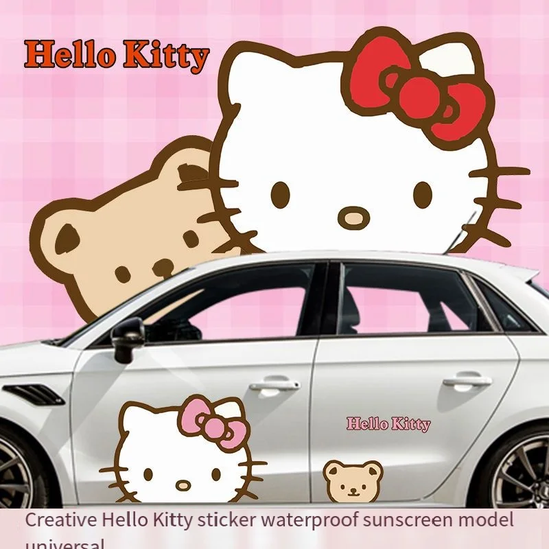

Sanrio Hello Kitty Kawaii Anime Car Decoration Sticker Car Stickers Water Proof Car Door Car Styling Cover Body Decoration Cute