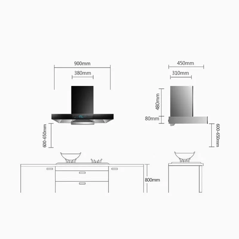 Top Sales Wall Mounted Black Chimney Kitchen Smart Range Hood 24 36 Inch Extractor Cooker Hood With Voice/gesture/touch 5