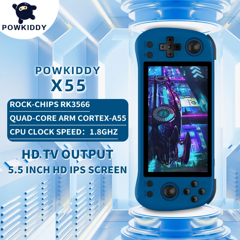 POWKIDDY X55 5.5 INCH 1280*720 IPS Screen RK3566 Handheld Game Console ...