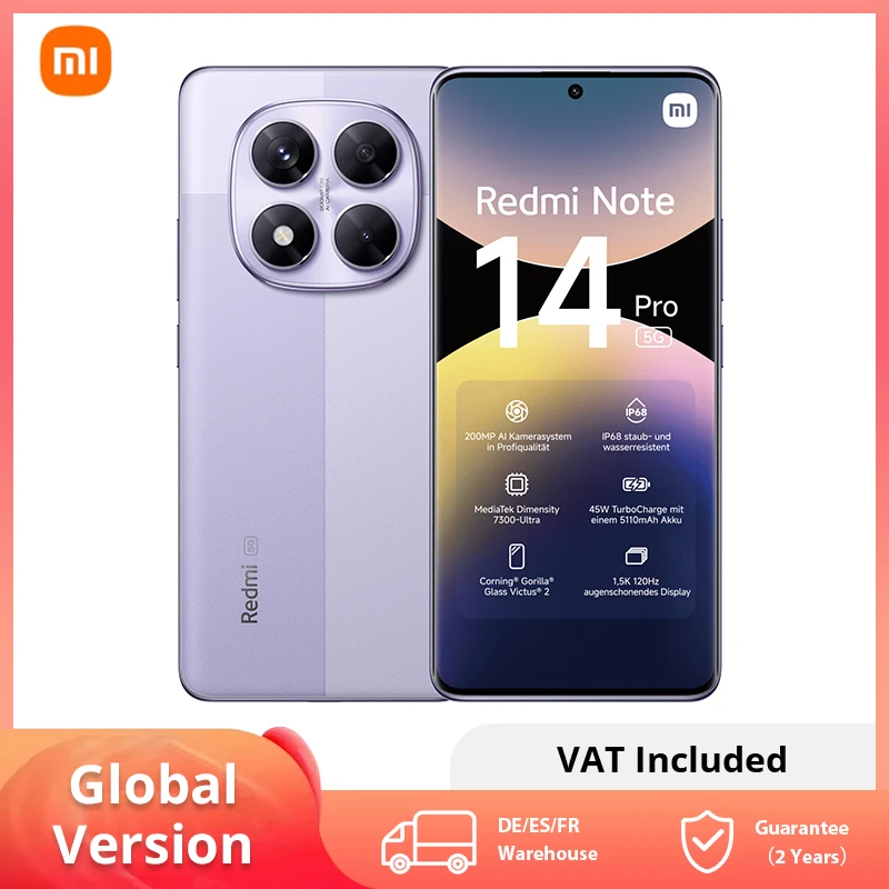 Xiaomi Redmi Note 14 Pro 5G NFC smartphone MediaTek dimension 7300-Ultra AMOLED screen 6,67 1,5 K 120 Hz 5110 mAh 200 MP camera 1