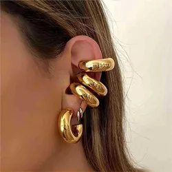 Punk Non Piercing Chunky Round Circle Clip Earring for Women Gold Color C Shape Ear Cuff Stud Tube Thick Earclips Jewelry Gifts