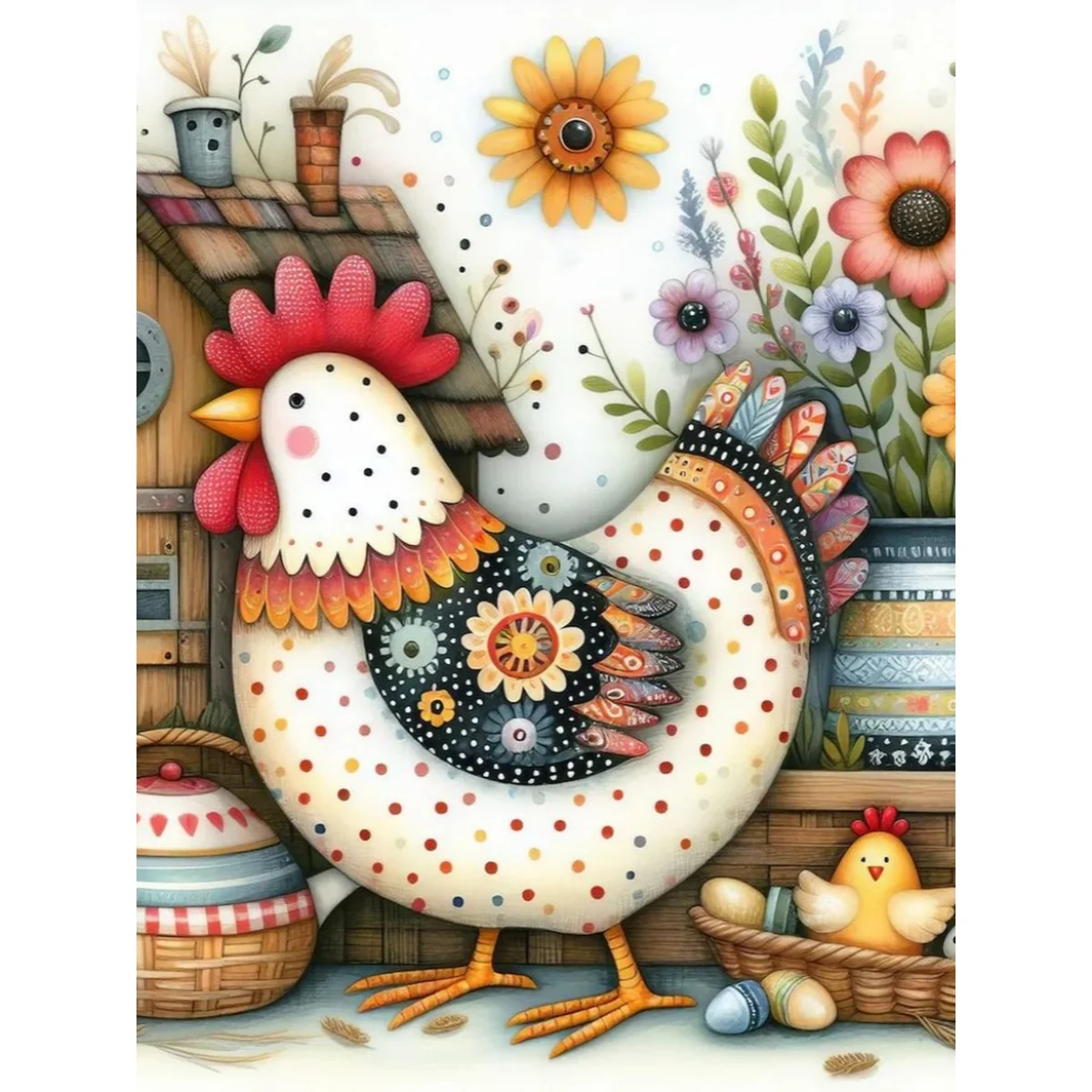 1 Stück 30x40 cm/11,8x15,7 Zoll, 11CT/14CT Druck-Kreuzstich-DIY-Set, entspanntes Kreuzstich-Set für Erwachsene Anfänger, Niedliches Huhn