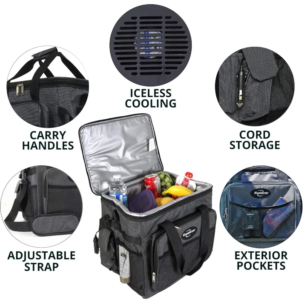 Electric Portable Cooler Plug in 12V Car Cooler Bag, 26 qt (25 L) Black/Gray Soft-Sided Portable Car Fridge