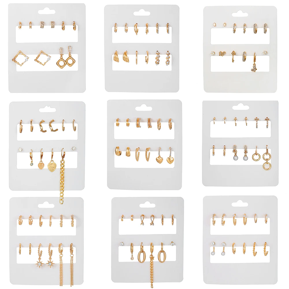 

Gold Color CZ Earrings Set Geometry Pearl Love Flowers Heart Ear Stud Earring For Women Girl Simple Jewelry 2022 New Trendy