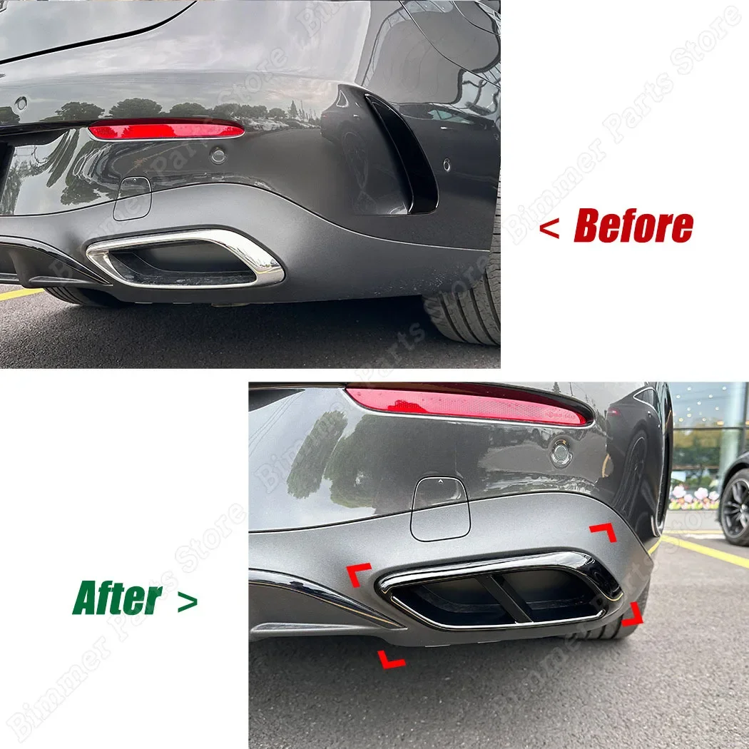 메르세데스 벤츠 CLE 쿠페 C236 2024 + AMG 하부 머플러 스티커 수정 글로스 블랙 용 자동차 후면 4 배기 테일 파이프 프레임