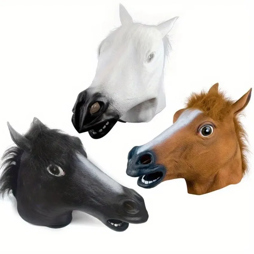 1 Pcs Simulation Horse Head Mask Cosplay Costume Party Funny Festival Horse Head Mask Headgear Creative Animal Role-playing Tool