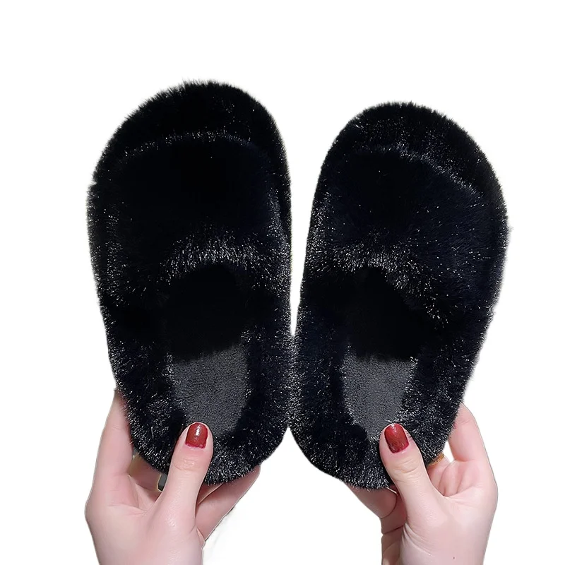 Girls Slippers Open Toe Children Furry Floor Shoes Solid Color Warm Indoor Home Cotton Slippers Soft Sole Anti Slip Kids Shoes 5