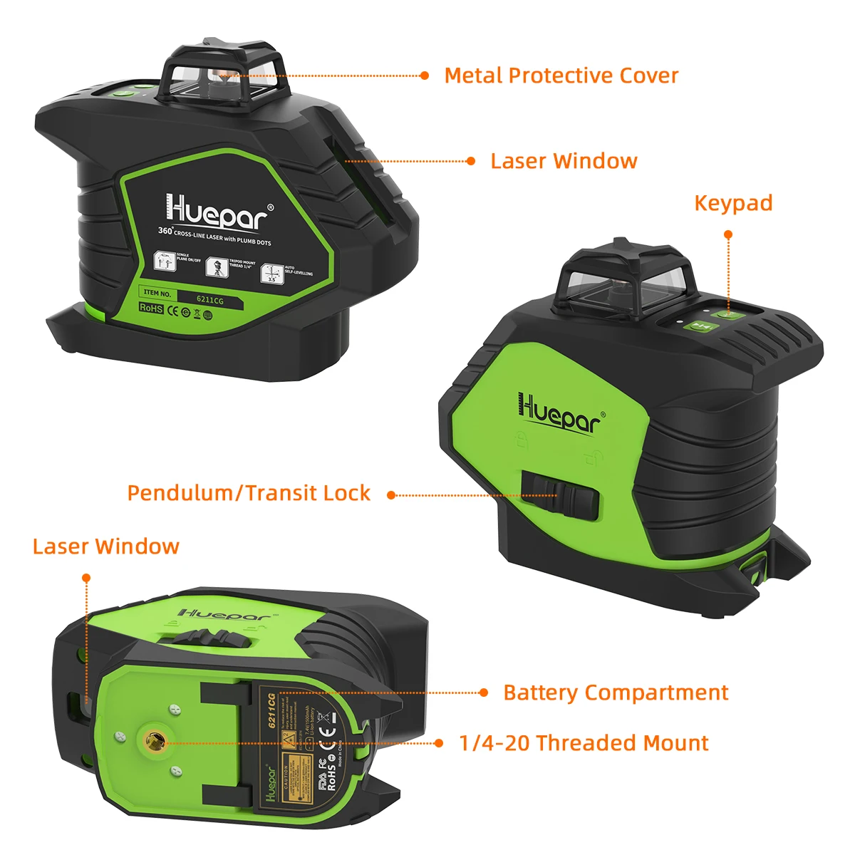 Green Laser Level With 2 Plumb Laser Dots,Self-Leveling 360° Coverage Laser Leve