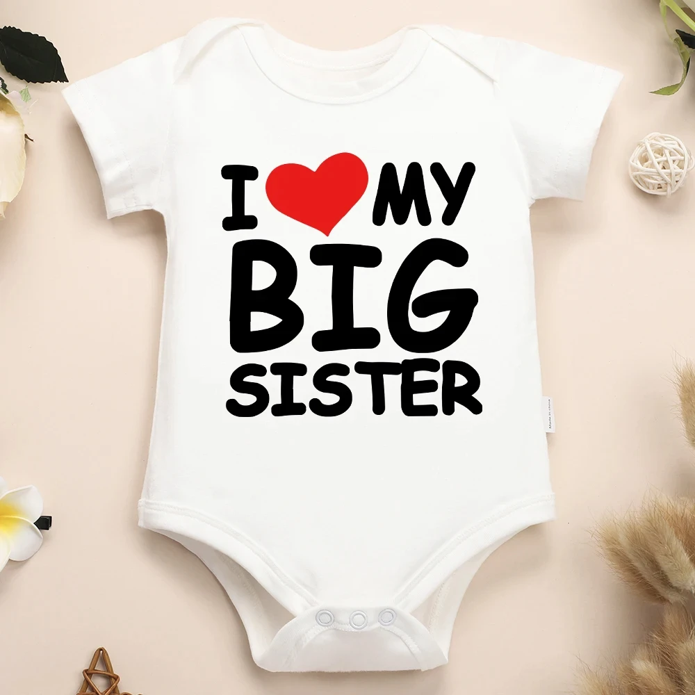 Cotton Newborn Clothes I Love My Big Sister Aesthetic Baby Boy Bodysuit Summer Casual Infant Girl Onesie