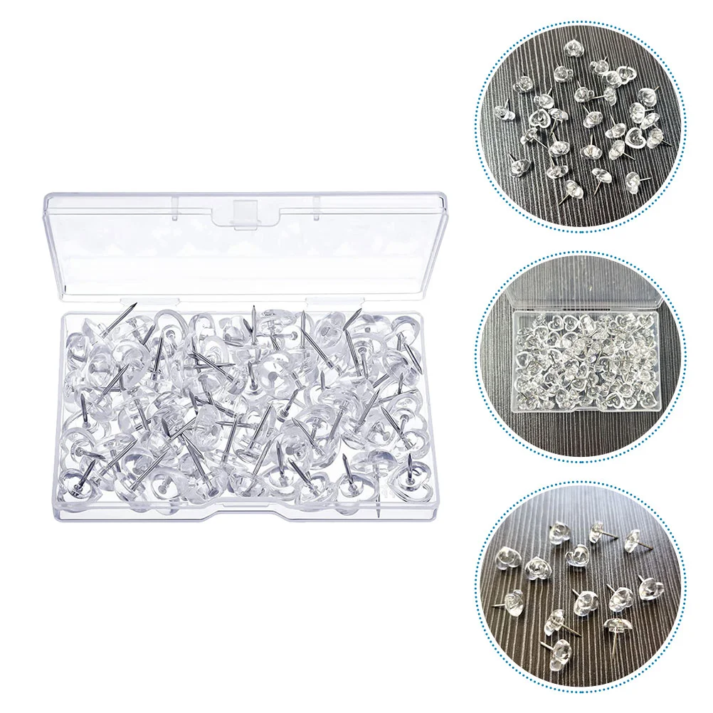 200 Pcs Modeling Replaceable Transparent Heart Pushpin Accessories for Small Thumb Tacks Office Desk