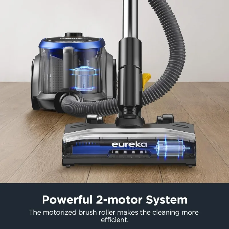 Eureka Bagless Canister Pet Friendly Vacuum Cleaner for Home with 2 Motors,Retractable Cord, and 4 Cleaning Tools,NEN186BL, Blue 2