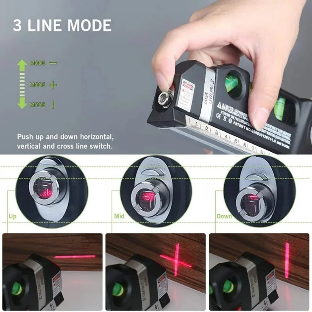 Easy to Use Laser Level Line Tool Multipurpose Laser Level Kit Standard Cross Line Lase 8 Feet Measure Tape Ruler