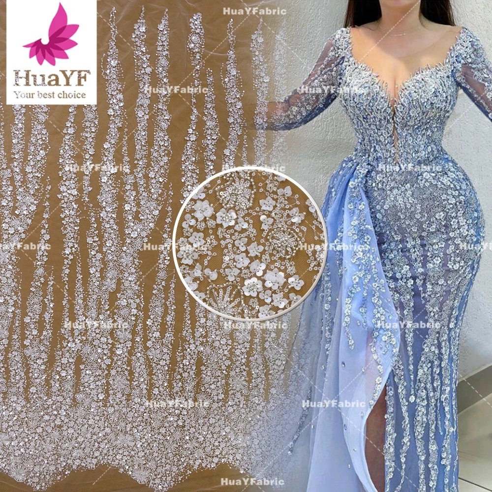 

Роскошное элегантное белое кружевное свадебное платье с серебряными бусинами и блестками HY1795, 1 ярд