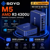 SOYO M5 Mini PC AMD Ryzen 4300U W-11 Pro (4C/4T, bis 3,7 GHz) 16GB LPDDR4/512GB SSD, Desktop PC 4K @ 60Hz Triple Display (HDMI 2.0+Type-C+DP 1.4)/Wi-Fi 5/BT 4.2/LAN für Office Education Multimedia 1